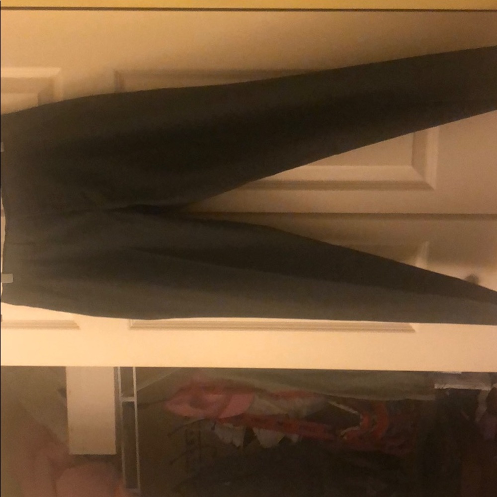 Dark gray dress pants.